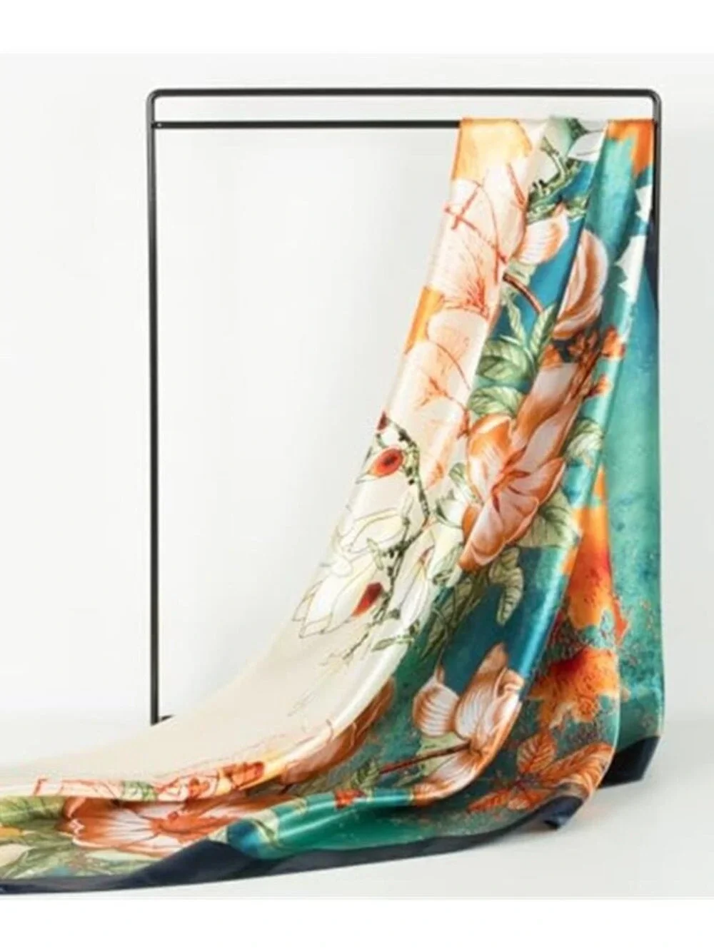 Head Scarf Like Silk Scarf Hair Scarf Printed Square Scarf Light Blue & Orange